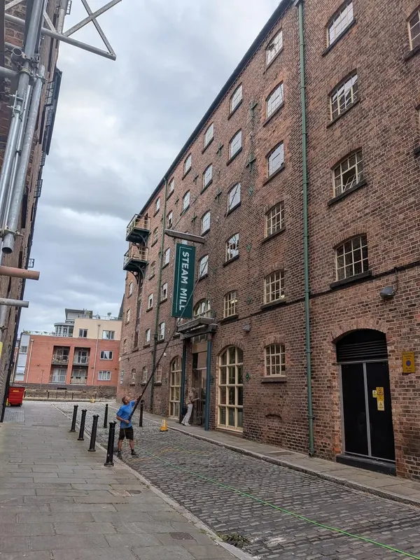 Commercial window cleaning at Steam Mill, a converted warehouse in Chester