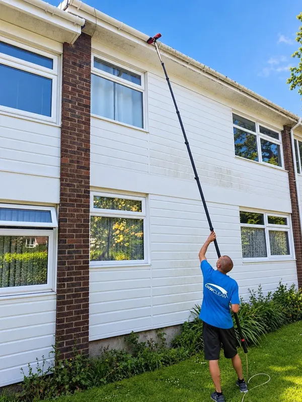 Gutter and uPVC cleaning on a block of flats in Deeside