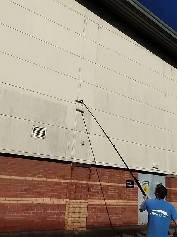 Cladding cleaning on an industrial unit in North Wales