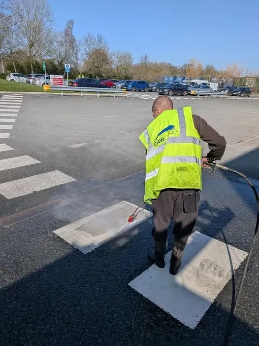 Car park cleaning in North Wales, pressure washing road markings