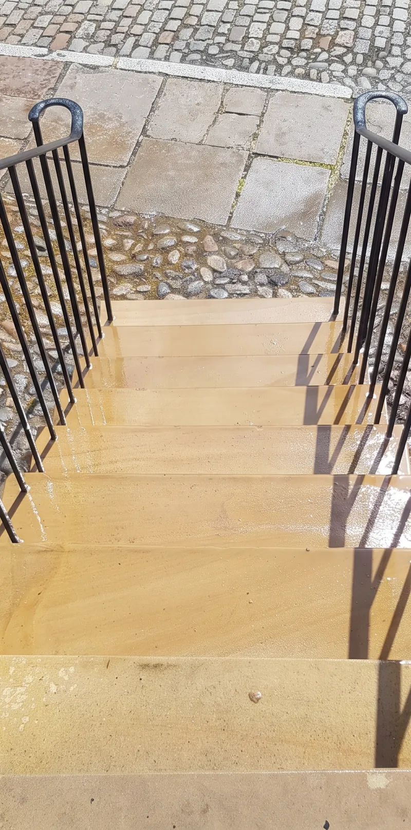 Freshly pressure washed sandstone steps in Chester